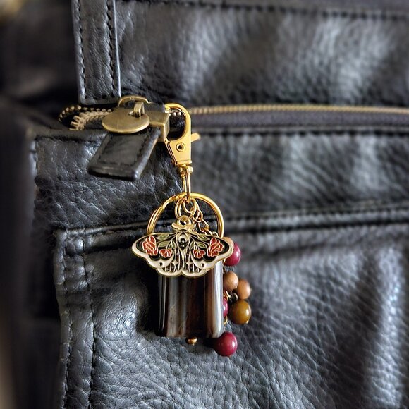 Butterfly Charm Beaded Keychain with Brown Stone Accent - Picture 6 of 7